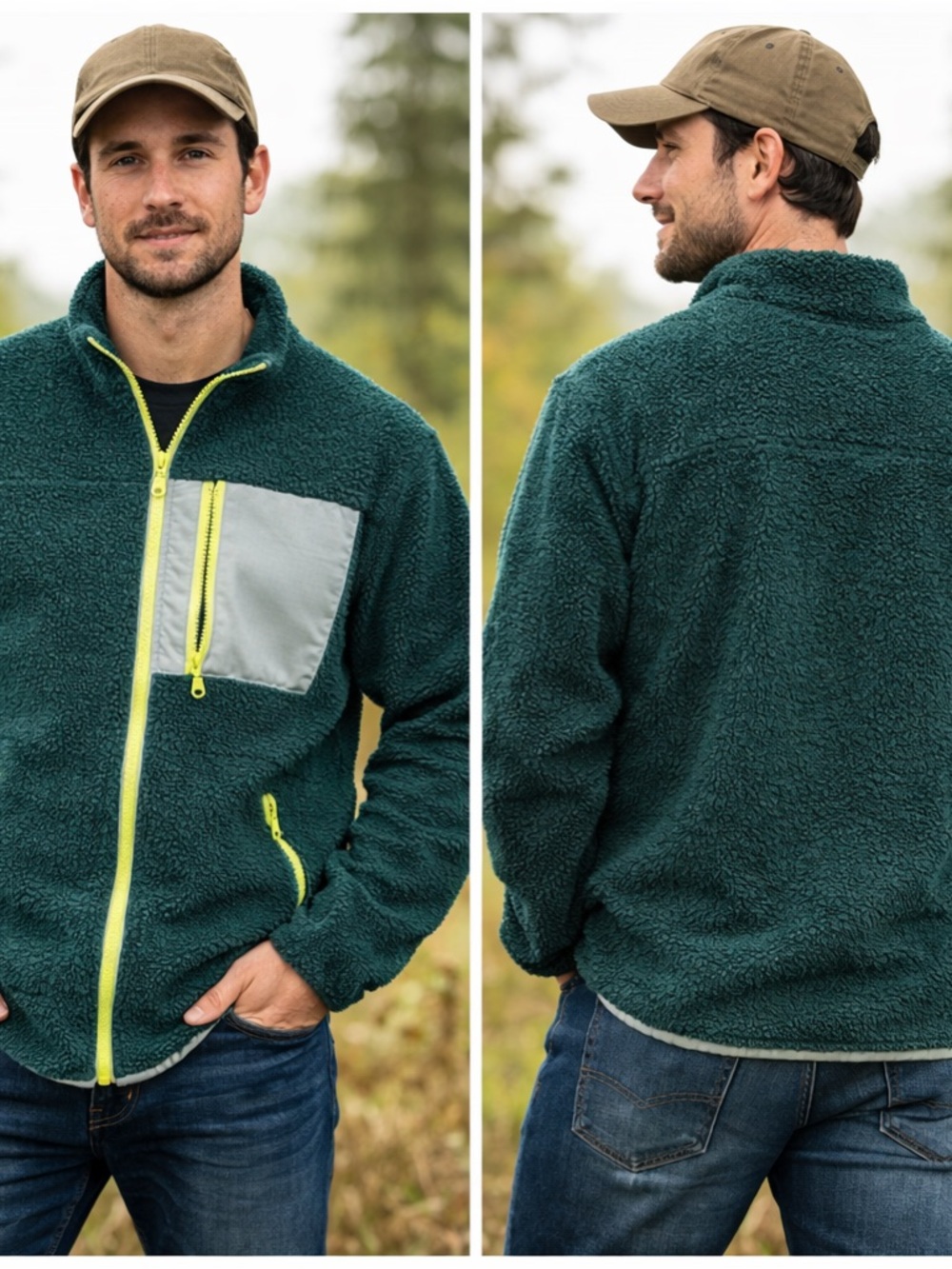 Universal Thread Teal Sherpa Jacket with Neon Yellow Trim